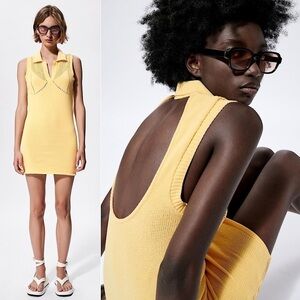 NWT ZARA 90s Y2K Crochet Knit Sleeveless Open Back Mini Sheath Sweater Dress L